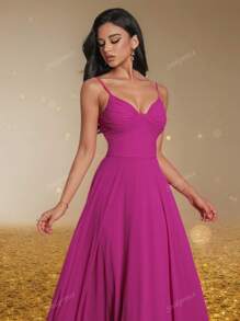 Smilprince Abito lungo linea A con bretelle a spaghetti color fucsia, semplice vestito da damigella d'onore, elegante abito da sera lungo, vestito da ballo per donne, outfit per festa di fine anno, abito da cerimonia per laurea, look semplice da damigella d'onore