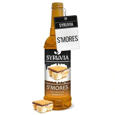 Syruvia S'mores Syrup For Coffee - 25.4 Fl Oz. Sweet Coffee Flavoring Syrup. Kosher And Gluten-Free. Perfect For Lattes, Smoothies, Shakes, Drinks, Desserts, And More.