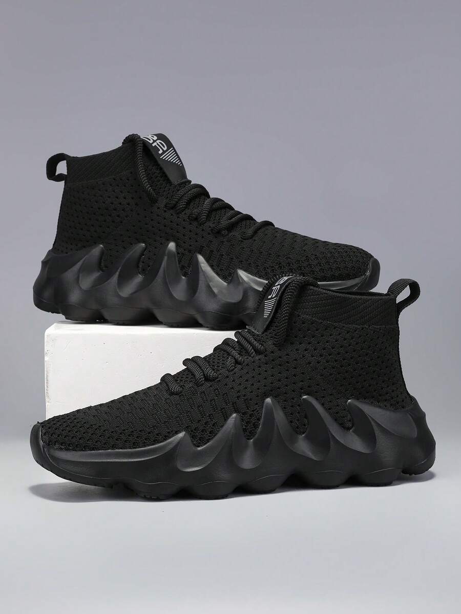 男士超轻火焰厚底运动户外休闲鞋，个性化适合所有季节 - 黑色 - 查看 1