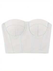 Women's Corset Tube Tops, Strapless Solid Color Boned Bustier Stretchy Bandeau Crop Tops