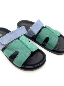 Sandalias deslizantes ajustables con logo H para mujer, pantuflas de primavera - Verde - Ver 3