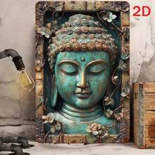 1pc 2D Retro Buddha Statue On For Lotus Art Metal Wall Sign, Turquoise Patina Finish, Intricate Floral Design, Rustproof & Waterproof, Indoor/Outdoor Use For Home, Bar, Cafe, Garage, Gift Idea, Porch Decor | Vintage Buddha Art | Durable Wall Art, Zen Home Decor