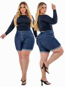 Kit 2 Bermudas Feminina Plus Size Denim Com Lycla (Elastano) Modelo Meia Coxa Festa junina