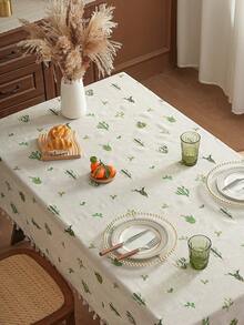 1 件带流苏的仙人掌刺绣桌布，精致的花卉刺绣装饰，适用于客厅、卧室、厨房、咖啡桌、电视柜、蕾丝边盖