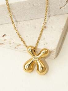 1pc Stainless Steel Asymmetrical Letter & Bubble 3D Pendant Necklace, Fashionable Jewelry Gift For Women - Yellow Gold - View 9