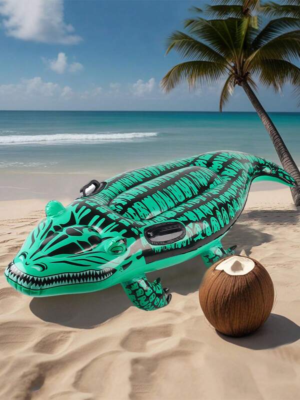 1pc Inflatable Crocodile Shaped Pool Float With Handles, Thick Summer Pool Floats Suitable For Beach, Poolside And Party
