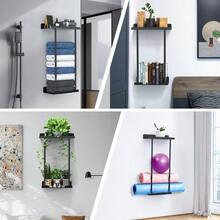 Wall Mounted Towel Rack Bathroom Towel Storage Organizer Metal Shelf Holder - Black - View 6