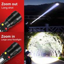 Luz de Sinal de Iluminação de Alta Intensidade para Uso Externo com Fonte de Luz LED Vermelha/Branca/Verde/Amarela, Bateria de Lítio de Alta Capacidade Integrada, Lanterna LED de Alta Potência com Luz Lateral, Zoom Rápido, Adequada para Reparos de Automóveis, Emergências Domésticas e Acampamento ao Ar Livre, Acessórios de Camping