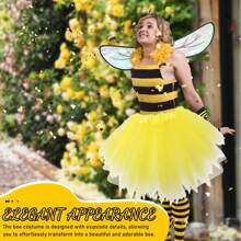 4/5 Stücke Bienen Kostüm für Erwachsene Frauen, gelbe Bienen Kopfbänder mit Antennen, transparente Flügel, gelber Tüllrock, gestreifte Stulpen Socken und Handschuhe für Karneval, Ostern Tier Cosplay Party Kostüme