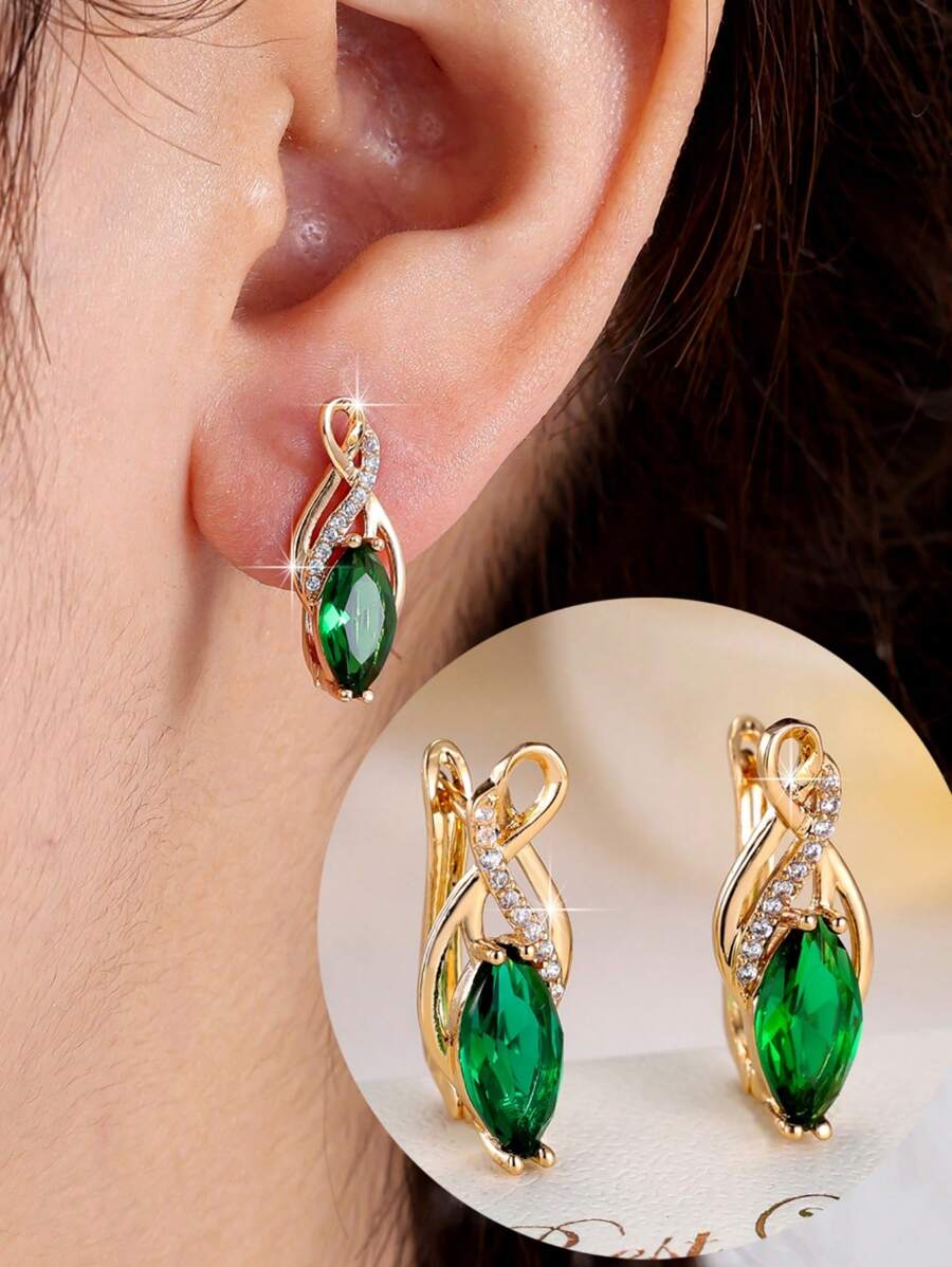 1 Pair Elegant High-End Interwoven Golden Zirconia Stone Women Dangle Earrings, Suitable For Daily And Party Wear