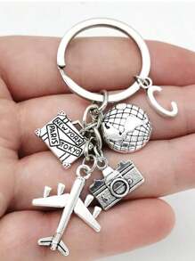 26 Letters Unisex Airplane Alloy Keychain, Street Fashion Airplane, Globe, Camera Metal Keychain Accessories, Best Friend Travel Accessories Pendant Gifts, Fashion Keychains, Car Keychains, Interesting Keychains, Men's Accessories, Women's Accessories, Ideal Holiday Gifts For Travel Enthusiasts, Suitable For Daily Wear, Mobile Phones, Backpacks, Fashion Pendant Accessories, Holiday Gifts, Birthday Gifts, Father's Day Gifts School Cartoon