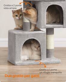 Albero per Gatti, 67 cm, Tiragraffi, S, Condominio per Gattini fino a 3 kg, Ampio Posatoio, 2 Grotte, Graffiatoio, Grigio Chiaro - Grigio Chiaro - Visualizzare 6