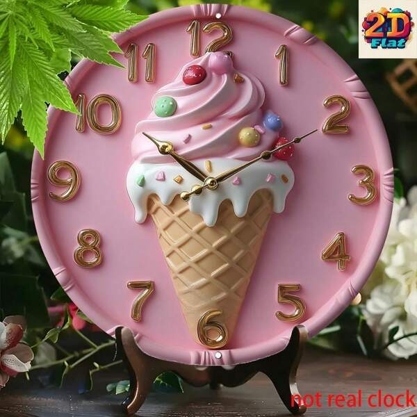 2D flache Wanduhr, Eiscreme-Design mit Süßigkeiten und bunter Glasur, klassischer Stil rosa Heimdekoration Schild & Plakette, vielseitige Verwendung für Innenräume, keine Batterie erforderlich, Heimdekoration Schild klassischer Stil Uhr verspieltes Design, Eiscreme Dekoration, Dies ist keine Uhr