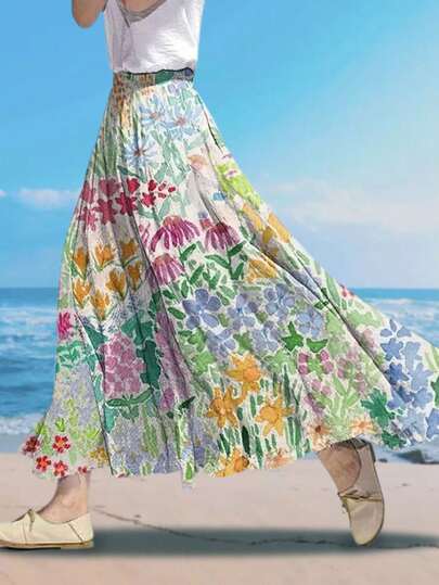 时尚印花碎花轻盈休闲百搭女裙，修身剪裁，适合户外、居家、旅行和工作，春夏皆宜。