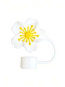 2 piezas Tapas reutilizables de silicona para sorbetes, tapas creativas con diseño de flor de cerezo para sorbetes, tapas anti-salpicaduras y antipolvo para sorbetes, accesorios portátiles y fáciles de limpiar para vasos aislados, tapas de sorbete con flores de 10 mm de grosor, lindas tapas de sorbete con estampado floral de dibujos animados en colores rosa/morado/negro/blanco-amarillo/blanco-rosa