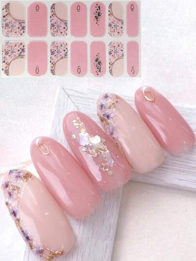 3D Floral Pink Nail Art Stickers, DIY Nail Jewelry, Faux Crystal Nail Decals