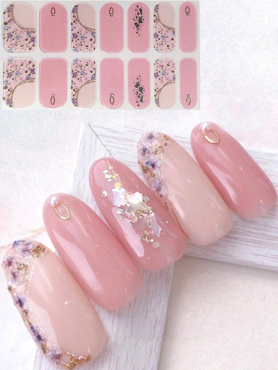 3D Floral Pink Nail Art Stickers, DIY Nail Jewelry, Faux Crystal Nail Decals - Baby Pink - View 1