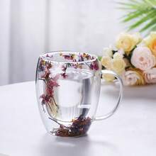 4 piezas, 12 oz / 350 ml innovador vidrio de doble capa con verdadera flor seca, vidrio de borosilicato alto, taza de café reutilizable adecuada para diversas bebidas como jugos, bebidas, batidos, té, etc. - muy adecuada para uso en el hogar y la oficina. - transparente - Ver 5