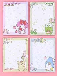 Sanrio 4 Sets /80 Piezas de Notas Adhesivas Sanrio, Pegatinas de Dibujos Animados Lindos de Melody Lomi, Accesorios de Apariencia Hermosa para Tomar Notas y Mensajes, Útiles escolares, Vuelta al Colegio
