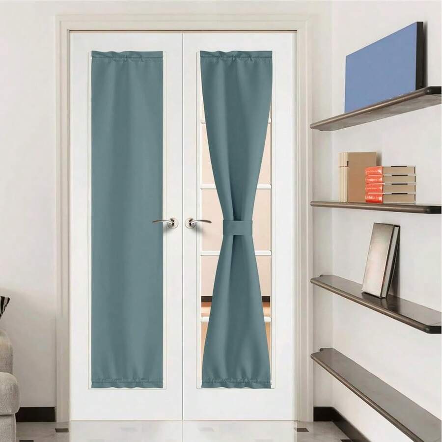 Local Warehouse- Door Curtain Panel, Grey French Door Curtains Blackout Thermal Insulated Curtain Sidelight Privacy For Window/Living Room/Doorways/Classroom (25W By 72L Inches, 1 Panel) - Greyish Blue - 查看 1