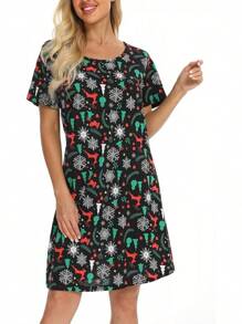 Camisones de mujer de algodón, ropa de dormir talla grande, camiseta de dormir de manga corta, camiseta de dormir estampada