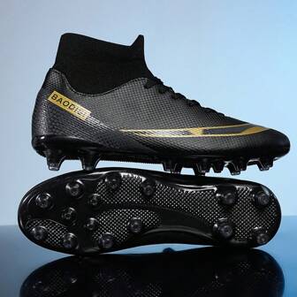 Men's Football Shoes For Indoor Five-A-Side, Comfortable, Non Slip, Breathable, High Top Professional Training Shoes For Matches, AG Long Nail Outdoor Artificial Grass/Lawn/Turf, Suitable For Both Men And Women