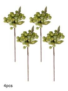 2/4pcs Artificial Berry Stem Fruit Pseudoplastic Berry Plant Holly Fruit Artificial Berry Stem Flower Spray Berry, Lifelike Green Berry With Stem Valentine's Day Simulation Flower, Used For Holly Christmas Holiday And Home Decoration DIY Berry Tree Trunk Home Kitchen Party Centerpiece Decoration Garland Decoration, Artificial Flower Plastic Back To School Room Decor School Supplies