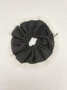 1 Piece Large Size Solid Color Flower Lace Scrunchies Fashion Elegant Cute Hair Tie For Women Ladies Suit Travel Daily Use Green Pink Black Beige Color