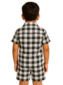 Children's Set Boy Shirt And Shorts Comfortable In Viscolinho - Black and White - View 2