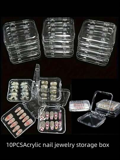 10PCS Square Transparent Pink Black White Nail Art Storage Box Transparent Acrylic Nail Art Jewelry Earrings Bracelet Card Storage Box High-End Transparent Display Storage Portable Box Wear Nail Packaging Box For Nail Art Jewelry Lovers Can Be Reused In Multiple Scenarios