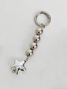 1 pieza Llavero de mujer con estilo INS, con cuentas de perlas y colgante de estrella para teléfono/accesorio de bolso Gótico - Plateado - Ver 2