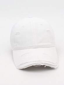 1pc Distressed Street Fashion Casual Versatile Baseball Cap - White - View 5