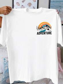 Plus Size Summer Vacation Graphic T-Shirt, "Seek Adventure", Suitable For Camping, Hiking, Nature Lovers, Adventure Enthusiasts