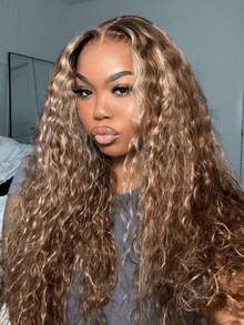 Ombre Bundles Brazilian Virgin Water Wave Human Hair Extensions - P4/27 Highlighted Brown Hair For Longer Fuller Look Ombre Curly Wave Human Hair Bundles 1 Pc Or 3Pcs