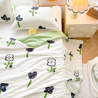 1pc Floral Cooling Lightweight Breathable Quilt, Suitable For Home Bedroom Living Room Dormitory Car Outdoor, Summer