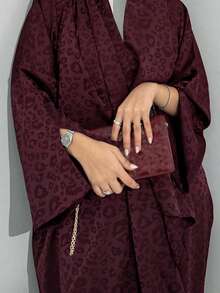 Bộ 2 món, phong cách tối giản, một cỡ, họa tiết da báo đen mờ, áo choàng dài màu trơn dành cho nữ kèm khăn choàng, kiểu dáng thanh lịch, thích hợp mặc hàng ngày và đi nghỉ mát mùa xuân. - Màu đỏ tím - Xem 2