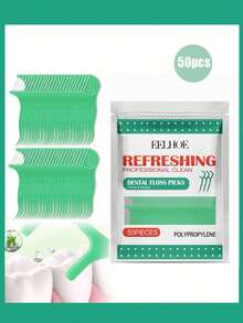50pcs Dental Floss Sticks, Portable Disposable Dental Floss For Daily Use - Green - View 4