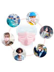 50 szt. różowych jednorazowych maseczek na twarz, wielokrotnego użytku różowe maseczki – niemedyczne, ASTM poziom 1 i ochrona pracy, dwuwarstwowa maska ochronna