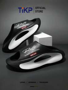 TIKP Dép EVA nhẹ thời trang cho nam, dép hở mũi chống trượt, giày mùa hè thông thường phù hợp cho hoạt động ngoài trời, bãi biển, tắm vòi sen, dành cho cả nam và nữ - màu đen và trắng thực sự - Xem 1