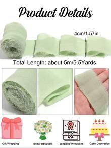 1/3/9 卷手工雪纺丝带流苏 1.5 英寸 X 5.5 码磨边丝带，适用于婚礼请柬、新娘花束、礼品包装、蝴蝶结制作、工艺品、派对装饰 - 彩色 - 查看 2