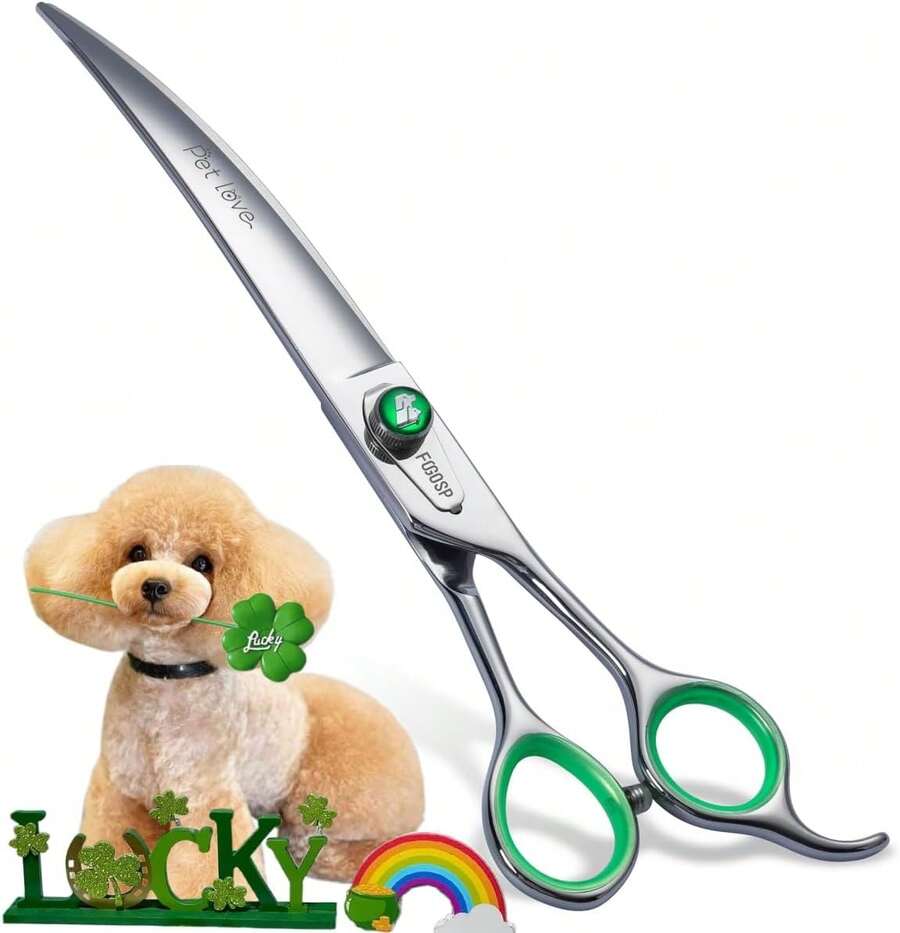 FOGOSP 46 Teeth Dog Thinning Shears For Grooming 7.0 Inch Professional Blending Thinning Scissors For Dogs Cat Pet Japanese 440C Stainless Right Handed - Curved Shears - View 1