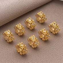 Contas espaçadoras de zircônia cúbica de latão, 2/4/6 peças, contas de latão banhadas a ouro 18K, redondas, planas, com strass, flores, contas soltas para joias da moda faça você mesmo, acessórios para fazer joias