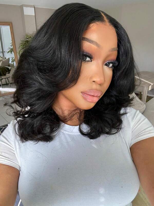 Short Bob Wig Human Hair Body Wave 13x4 Lace Frontal Bob Wigs Human Hair Free Part Loose Body Bob Lace Front Wigs Human Hair For Black Women Natural Black