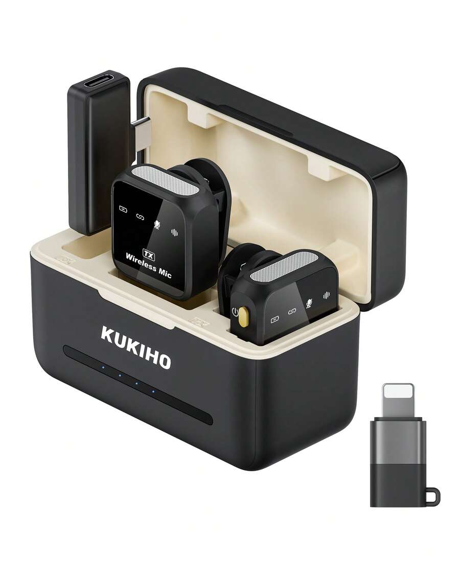KUKIHO Wireless Lavalier Microphone For Phone Pad Android With Charging Case Audio Smartphone Audio Smartphone - 黑色 - 查看 1
