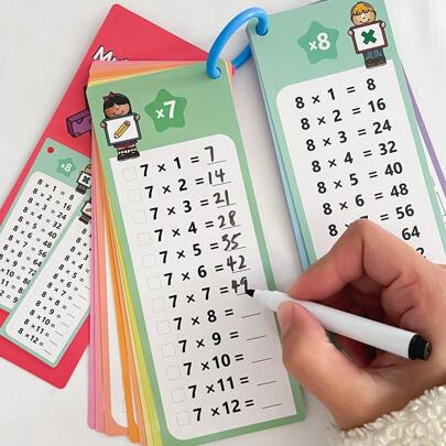 1 Set Of Interesting Math Game Flash Cards, Reusable Addition, Subtraction, Multiplication And Division Cards, (Includes 2 Random Color Pens & 1 Random Color Card Holder), Thick Matte Laminated Paper, Exercises Left And Right Brain System, Great For Easter, Christmas, Halloween Gifts, Back To School Supplies