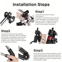 Regulowany uchwyt na parasol ze stali nierdzewnej do wózka inwalidzkiego i roweru – składana konstrukcja z obrotowym złączem, ochrona przed słońcem i deszczem, akcesoria do wózków dziecięcych, rama w 100% metalowa, czarny, wielofunkcyjny uchwyt na parasol | Konstrukcja łącząca | Konstrukcja ze stali nierdzewnej