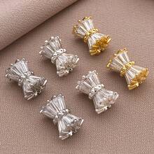1/2/3件18k镀金珠帽锆石双花珠帽花丝花珠黄铜珠隔片双头珠帽适用于珠宝制作手链耳环用品女士 - 彩色 - 查看 4