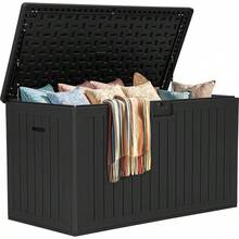 YITAHOME 200 Gallon Large Deck Box, Double-Wall Resin Outdoor Storage Box With Flexible Divider Patio Cushions Pool Supplies Garden Tools, 990 Lbs Load Capacity, Lockable (White) - Xám đen - Xem 6