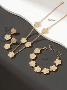 4 pièces/Set Ensemble de bijoux en alliage avec design de fleurs porte-bonheur. Cadeau de mode pour femmes. Bracelet en cristal guérisseur pour l'énergie spirituelle. Convient pour le port quotidien. Cadeau idéal pour la petite amie, l'épouse ou le partenaire