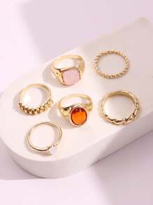 6 pièces/set Bague en pierre géométrique scintillante unique, élégante et minimaliste de luxe. Bijou pour femmes